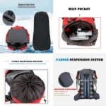 60L Water Resistant Camping Backpack With Rain Cover-Red - Image 3