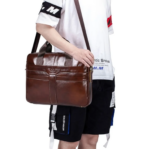 Genuine Leather Men's Briefcase High Quality Business Classic Handbag Holds 14.7 Inch Laptop Bag Coffee Color - Image 3