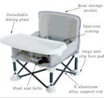 Foldable Baby Dining Chair Seat With Tray And Travel Bag- Grey - Image 5