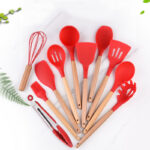 12-Piece Silicone Kitchen Utensil Set with Wooden Handles Red - Image 2