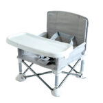Foldable Baby Dining Chair Seat With Tray And Travel Bag- Grey