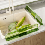 Kitchen Multifunctional Drain Rack With Water Retaining Plate Sink Storage Splash-proof Storage Rack Transparent Green - Image 3