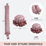 Curling Rod & Cap Satin Heatless Hair Rollers Set-Brown - Image 4