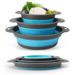Round Foldable Telescopic Water Filter Basket Blue 3-piece Set