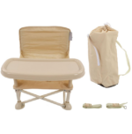 Foldable Baby Dining Chair Seat With Tray And Travel Bag- Beige - Image 2