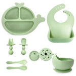 Dark Green Silicone Baby Feeding Set