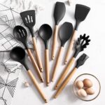 12-Piece Silicone Kitchen Utensil Set with Wooden Handles Black - Image 4