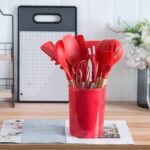 12-Piece Silicone Kitchen Utensil Set with Wooden Handles Red - Image 4