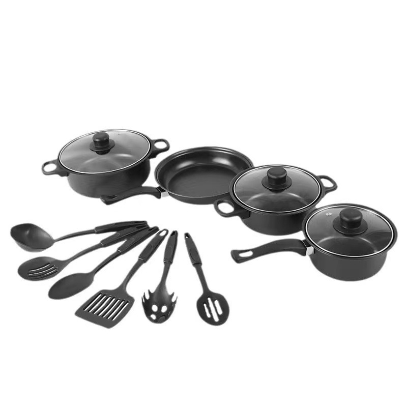 32b83392e3cb4d2aef2d8dcde9ead417.jpg Non-Stick 13 Piece Black Cookware Set - Image 1