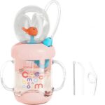 Leak-Proof Whale Sippy Cup 220ml Weighted Straw Cup for Toddlers Pink