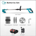 Multifunctional Folding Electric Lawn Mower With 3 Kind Blades-Blue - Image 5