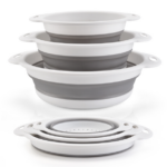 Round Foldable Telescopic Water Filter Basket Gray And White 3-piece Set