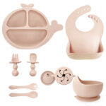 Beige Silicone Baby Feeding Set