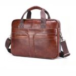 Genuine Leather Men's Briefcase High Quality Business Classic Handbag Holds 14.7 Inch Laptop Bag Coffee Color
