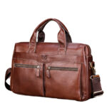 Men's Genuine Leather Business Laptop Briefcase 15.7 Inch Classic Shoulder Bag And Handbag Brown