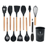 12-Piece Silicone Kitchen Utensil Set with Wooden Handles Black
