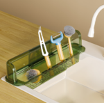 Kitchen Multifunctional Drain Rack With Water Retaining Plate Sink Storage Splash-proof Storage Rack Transparent Green - Image 2