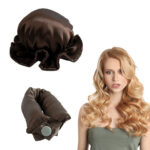 Curling Rod & Cap Satin Heatless Hair Rollers Set-Brown - Image 2