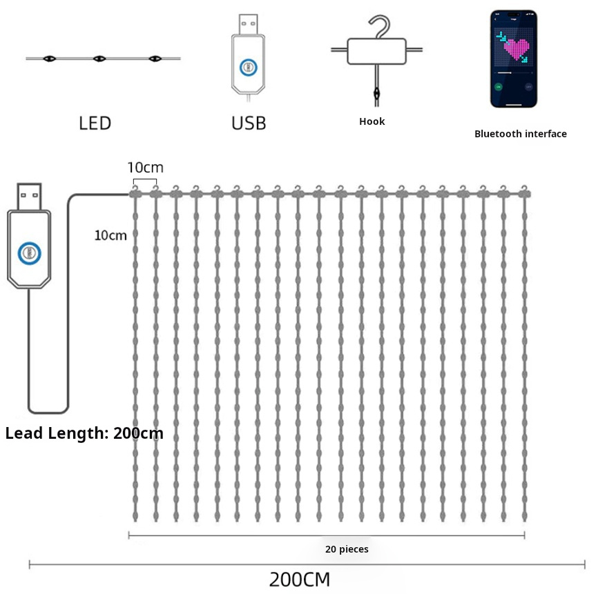 7c6068c369725d9a94203d456d65e783.jpg Bluetooth APP Point Control Curtain Light DIY Programming Subtitle Atmosphere Light LED Smart Pattern Fantasy Curtain Light - Image 1