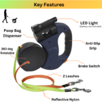 Dual Retractable Dog Leash With LED Light, 3M Leash With 360 Tangle-Free Blue - Image 3