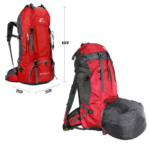 60L Water Resistant Camping Backpack With Rain Cover-Red - Image 5