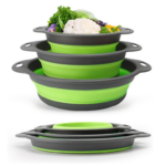 Round Foldable Telescopic Drainer Basket Green 3-Piece Set