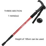 Three-Section Aluminum Alloy Trekking Pole Adjustable Ultra Light-Red - Image 2