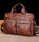 Men's Genuine Leather Business Laptop Briefcase 15.7 Inch Classic Shoulder Bag And Handbag Brown - Image 5