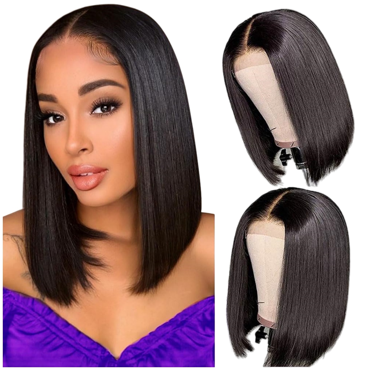a83c7427ada099d44cc28085992194ce.jpg 4x4 Glueless Human Hair Bob Wig 10 Inch Straight Lace Closure Wig - Image 1