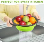 Round Foldable Telescopic Drainer Basket Green 3-Piece Set - Image 2