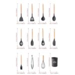 12-Piece Silicone Kitchen Utensil Set with Wooden Handles Black - Image 5