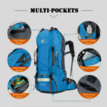60L Water Resistant Camping Backpack With Rain Cover-Blue - Image 3