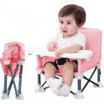 Foldable Baby Dining Chair Seat With Tray And Travel Bag- Pink - Image 3