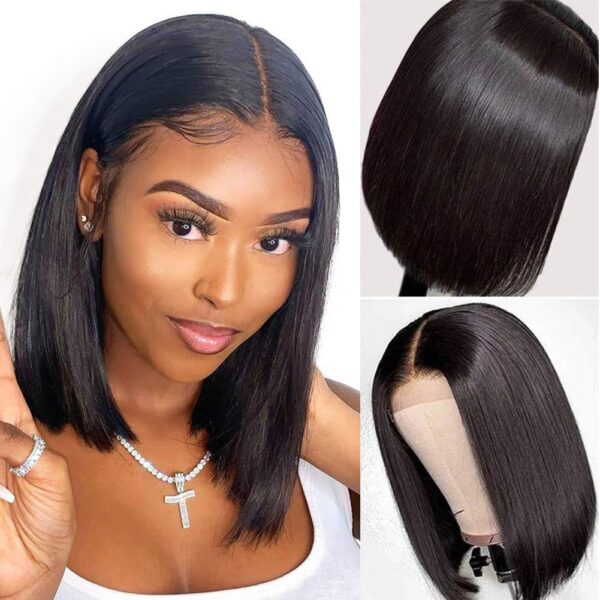 Short Black Bobo Wig Synthetic Hair Black 14 Inch