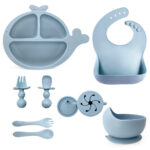 Grey Blue Silicone Baby Feeding Set