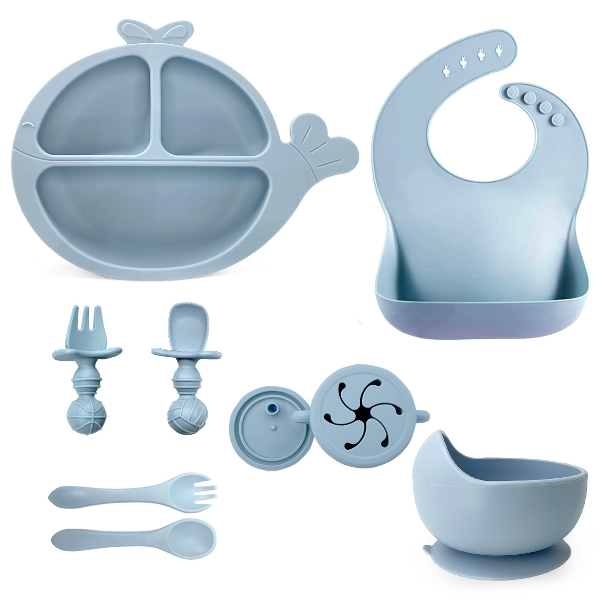 b96b2c16013c7852469e17a865f87130.jpg Grey Blue Silicone Baby Feeding Set - Image 1