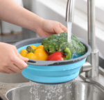 Round Foldable Telescopic Water Filter Basket Blue 3-piece Set - Image 2