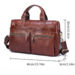 Men's Genuine Leather Business Laptop Briefcase 15.7 Inch Classic Shoulder Bag And Handbag Brown - Image 2