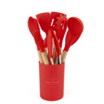12-Piece Silicone Kitchen Utensil Set with Wooden Handles Red