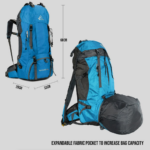 60L Water Resistant Camping Backpack With Rain Cover-Blue - Image 5