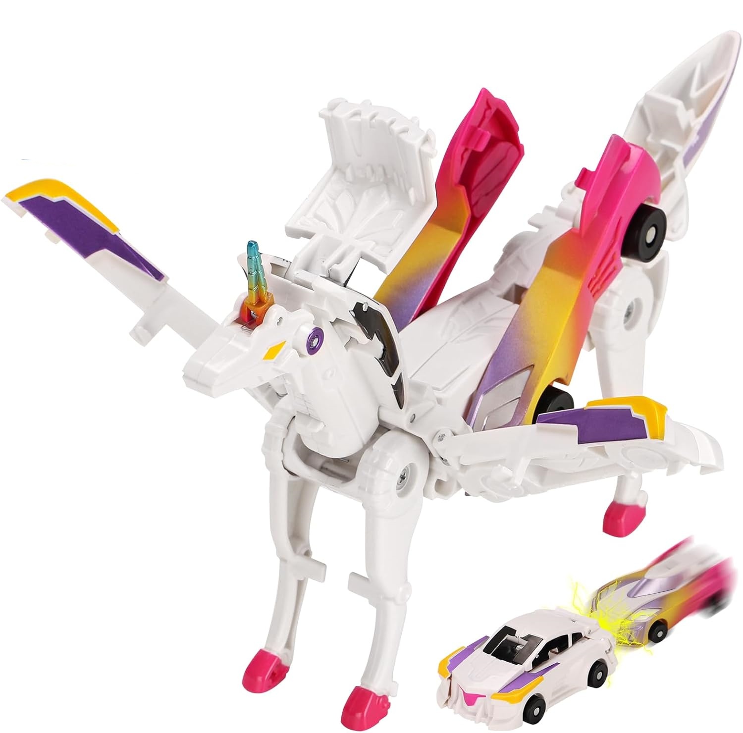 c743370c64b72222815cce51fa8c4a01.jpg Pink Magnetic Transforming Unicorn Car Toy Automatic Shape-Shifting Robot for Kids - Image 1